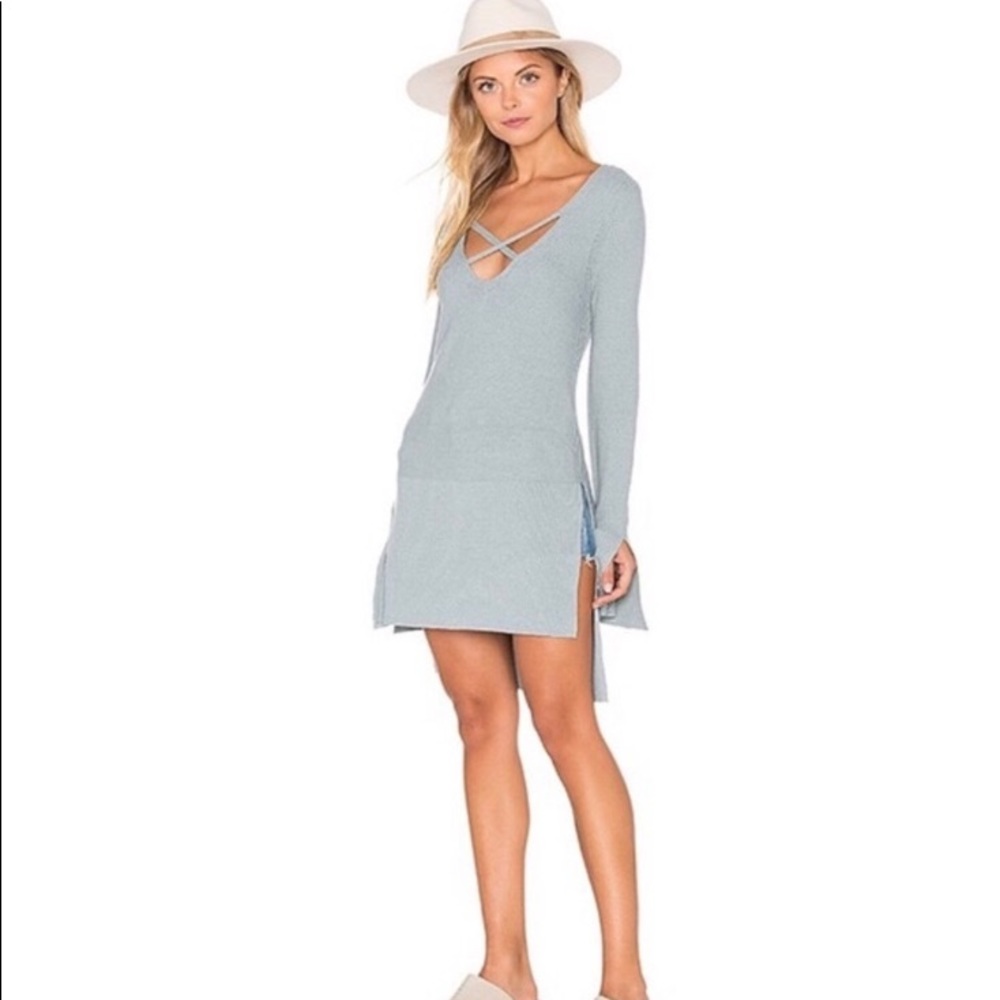 Free People criss cross v neck blue sweater tunic